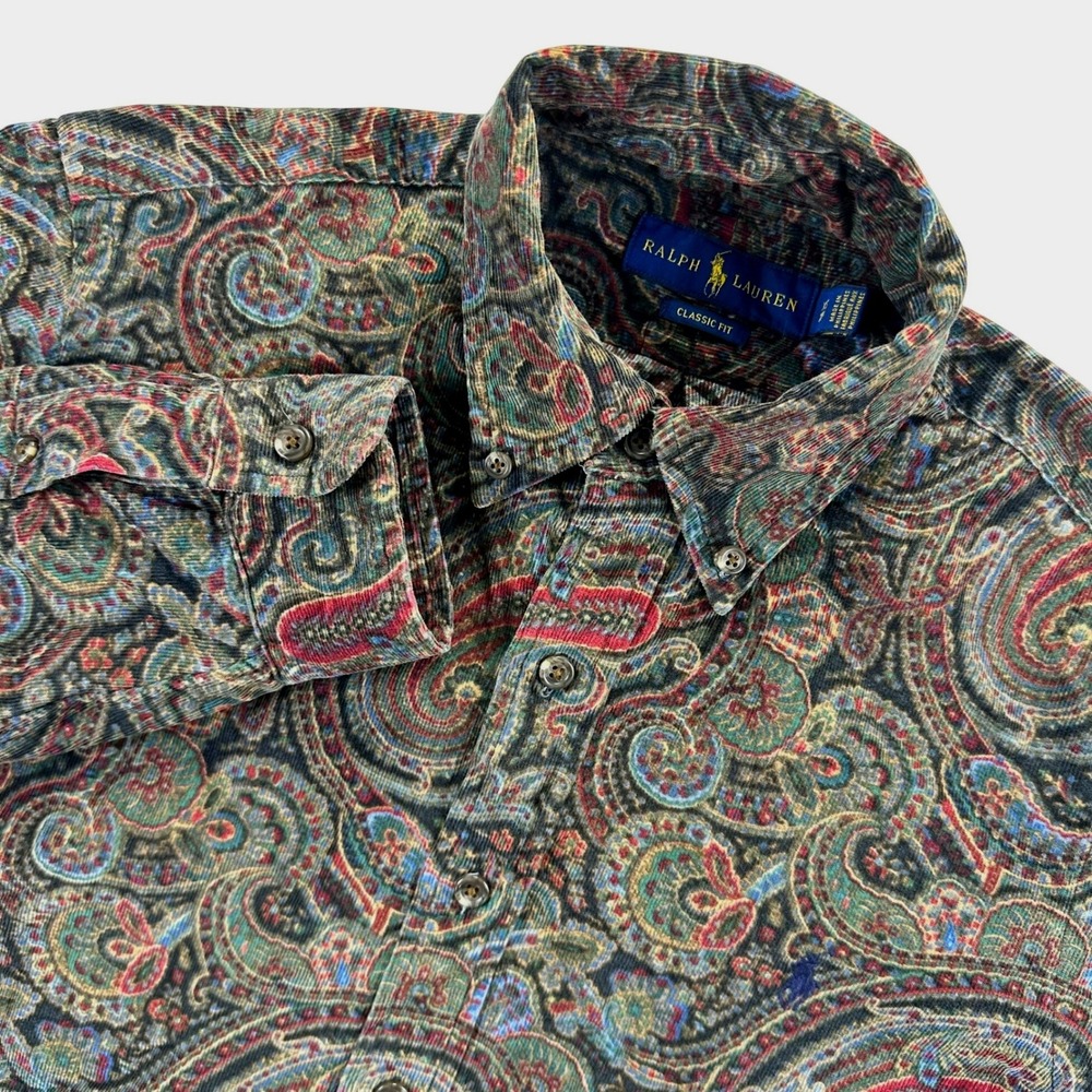Ralph Lauren Mens Paisley Corduroy Button Down Shirt Classic Fit XS Multicolor